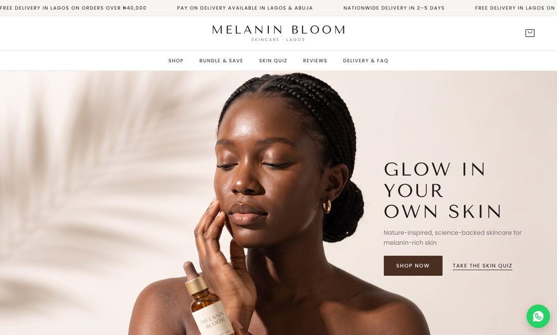 Melanin Bloom skincare store website