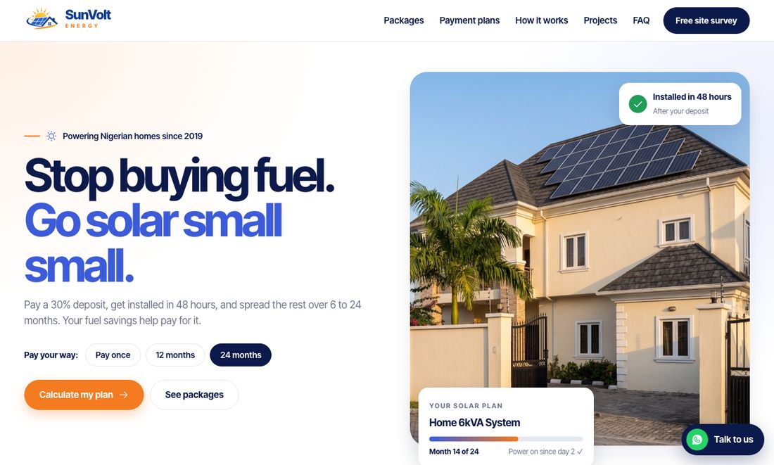 SunVolt Energy solar payment plans website